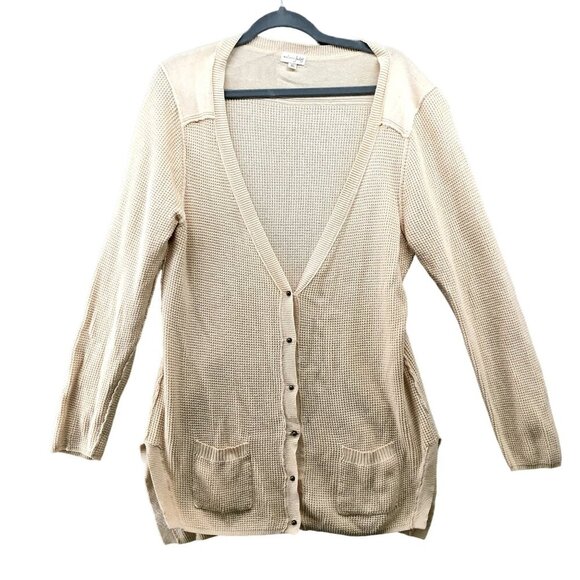 Maison Jules Cardigan Womens XL Beige Peach Button Front Exposed Seam Boho - Picture 1 of 9